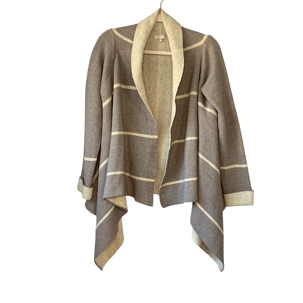 Benedetta‎ B. Beige Brown Striped Merino Wool/cashmere Blend Cardigan Sweater M